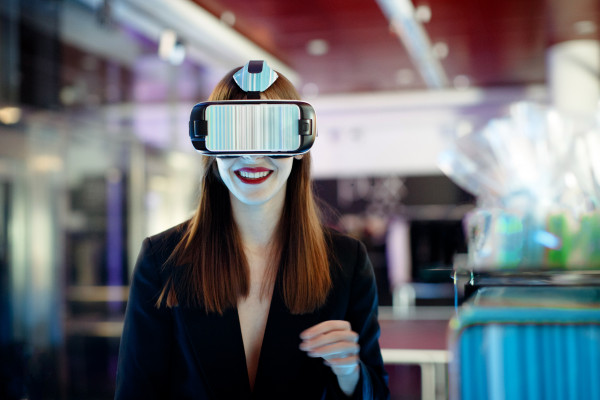 Female wearing virtual reality glasses